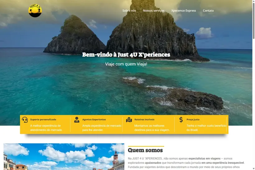 Página inicial do site Just 4 U X’periences