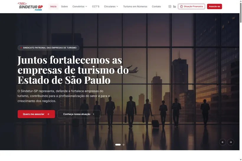 Página inicial do portal Sindetur-SP