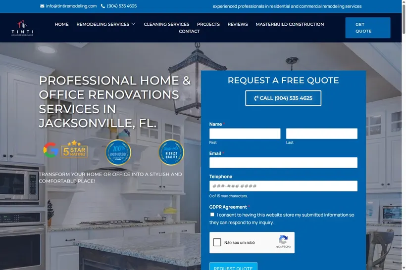 Página inicial do site Tinti Home Remodeling