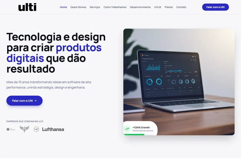 Página inicial do site Ulti Tecnologia
