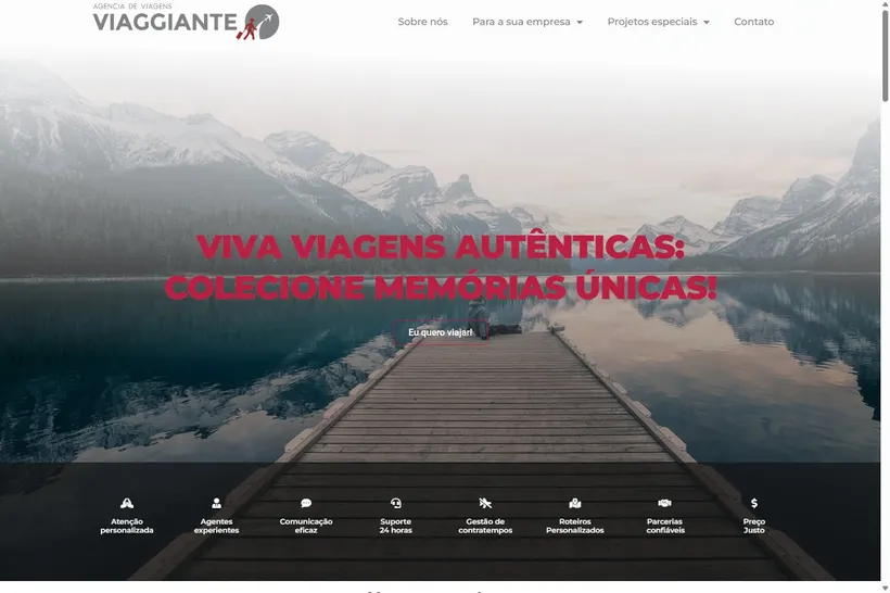 Página inicial do site da agência de viagens Viaggiante
