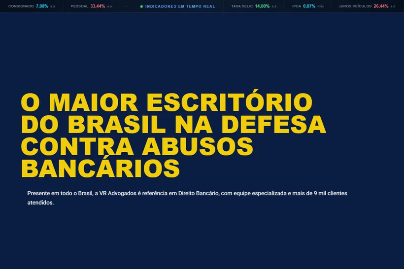 Página inicial do site VR Advogados